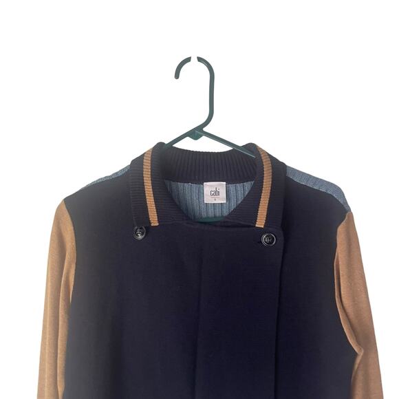 Cabi Women's Size Small Colorblock Preppy Blue Tan Cardigan Sweater - Picture 2 of 8